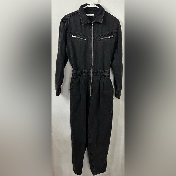 Mango Pants - MNG (S) Black Denim Jumpsuit